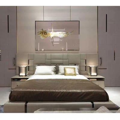 High End Hotel Kulit Asli Tempat Tidur King Tempat Tidur Titanium Stainless Steel
