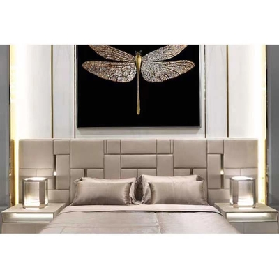 High End Hotel Kulit Asli Tempat Tidur King Tempat Tidur Titanium Stainless Steel
