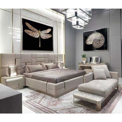High End Hotel Kulit Asli Tempat Tidur King Tempat Tidur Titanium Stainless Steel