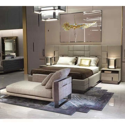 High End Hotel Kulit Asli Tempat Tidur King Tempat Tidur Titanium Stainless Steel