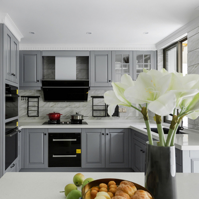 Kayu Solid Multicolor Modular Lemari Dapur Pintu Pengocok Lemari Dapur Pantry