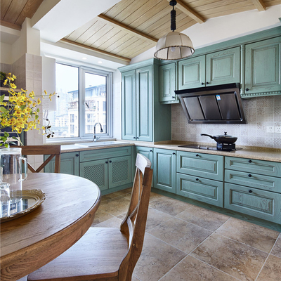 Kayu Solid Multicolor Modular Lemari Dapur Pintu Pengocok Lemari Dapur Pantry