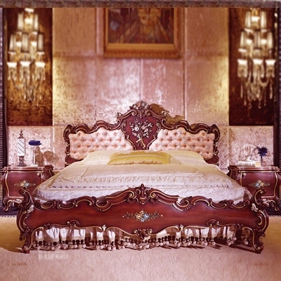 Kamar Tidur Ukiran Buatan Tangan Lemari Gaya Eropa Merah Empat Pintu Lemari Kayu