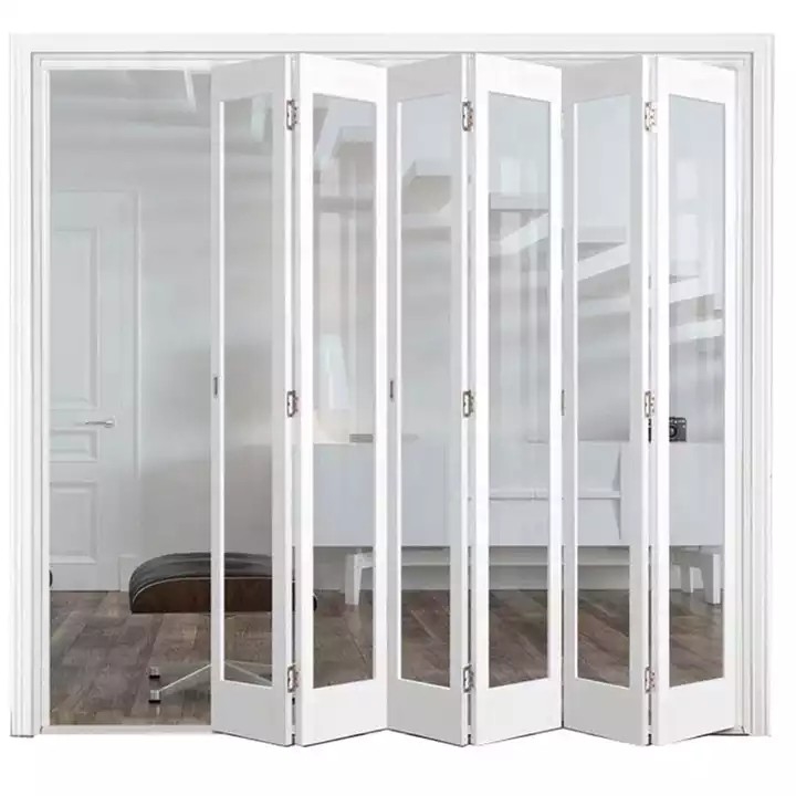 Eksterior Disesuaikan Pintu Lipat Plastik Bingkai UPVC Kaca Accordion Design Bifold