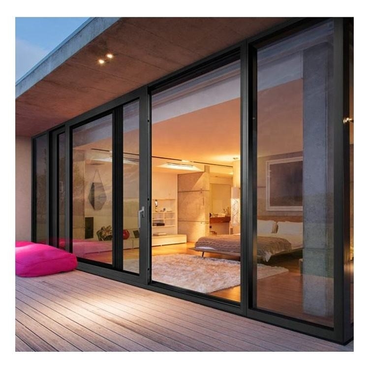 Desain Warna Disesuaikan Aluminium Pintu Geser Kaca Ganda Tanpa Bingkai