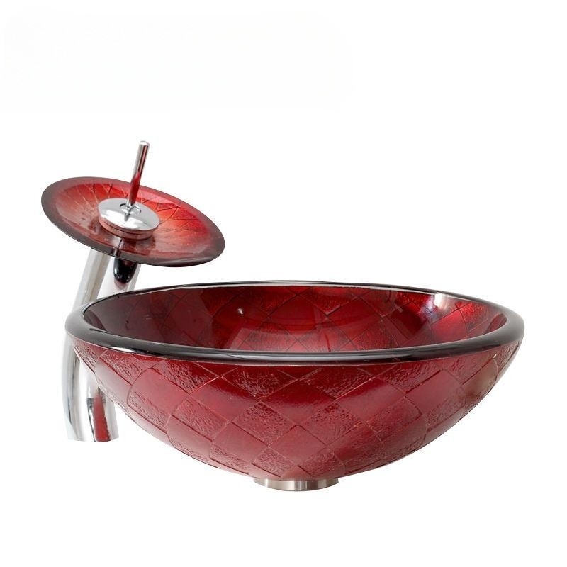 Sanitary Wares Decorative Waterfall Faucet Glass Sink untuk Wastafel Kamar Mandi
