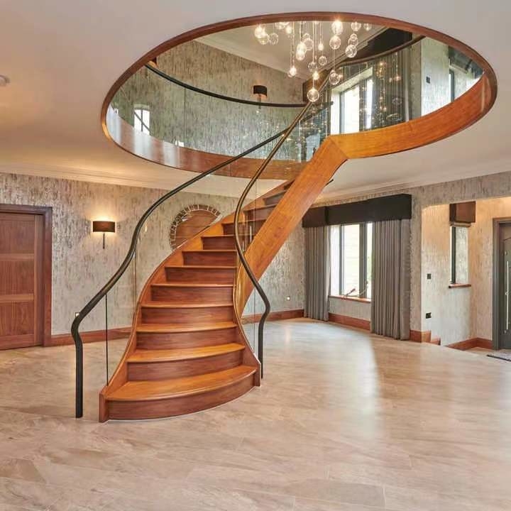 ASTM Indoor Hand Forged Metal Spiral Stairs Villa Mewah Modern Tangga Melengkung